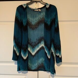 Chico’s Easy Wear Size 1 (M/8) Turquoise & Black Open Cardigan Jacket Sweater